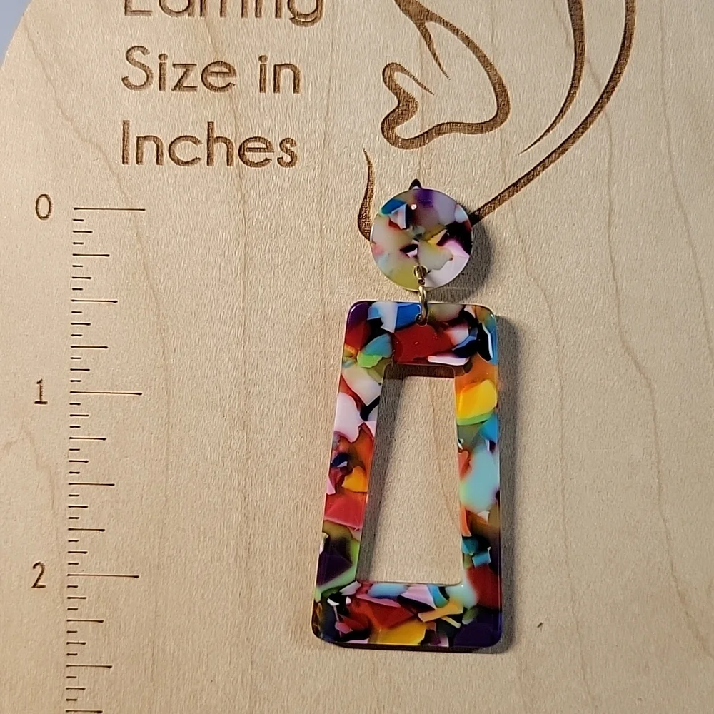 Kaleidescope Lucite Drop Earrings, oblong - Picture 2 of 6
